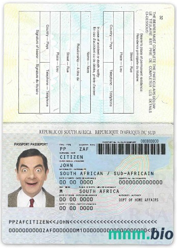 Paszport Republiki Południowej Afryki (1996-2009) przykład w formacie PSD